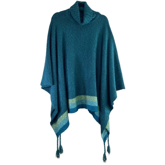 Soft Surroundings Women’s Teal Telluride Boucle Turtleneck Boho Poncho Cape - Picture 1 of 10